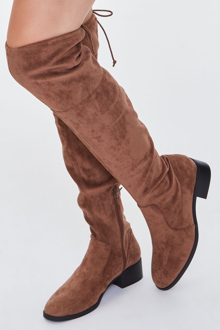 Women's Faux Suede Over-the-Knee Boots in Taupe, 6