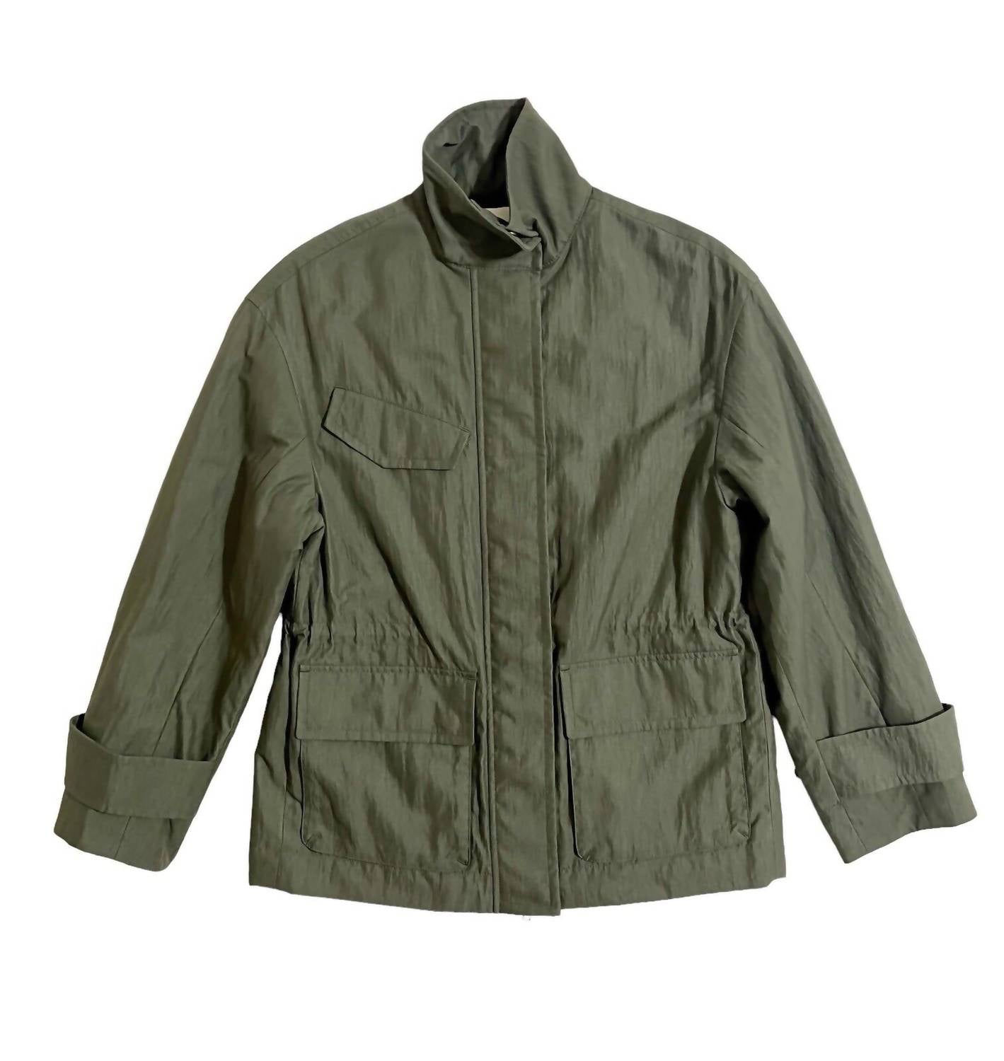 Women's Flap Pockets Drawstring Anorak Jacket In Green