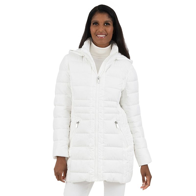 Women's Fleet Street Detachable Hooded Puffer Coat, Size: Large, White