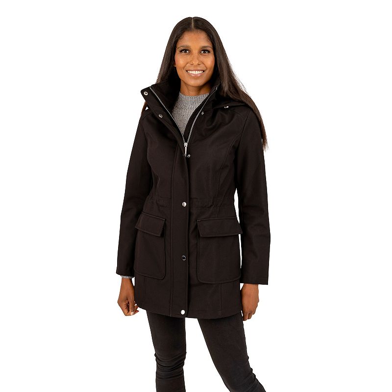 Women's Fleet Street Faux-Fur Hooded A-Line Soft Shell Anorak Parka Jacket, Size: Small, Black