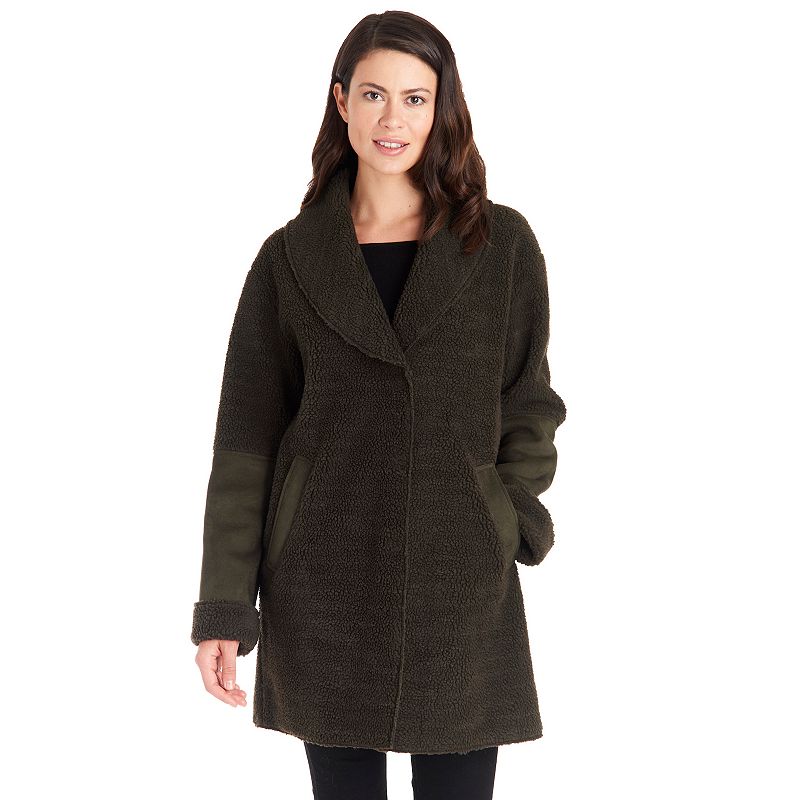 Women's Fleet Street Faux-Shearling Shawl Collar Coat, Size: Large, Green