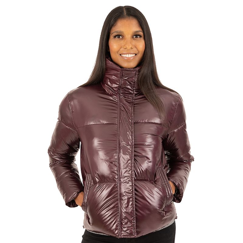 Women's Fleet Street Glossy Short Padded Jacket, Size: Large, Red