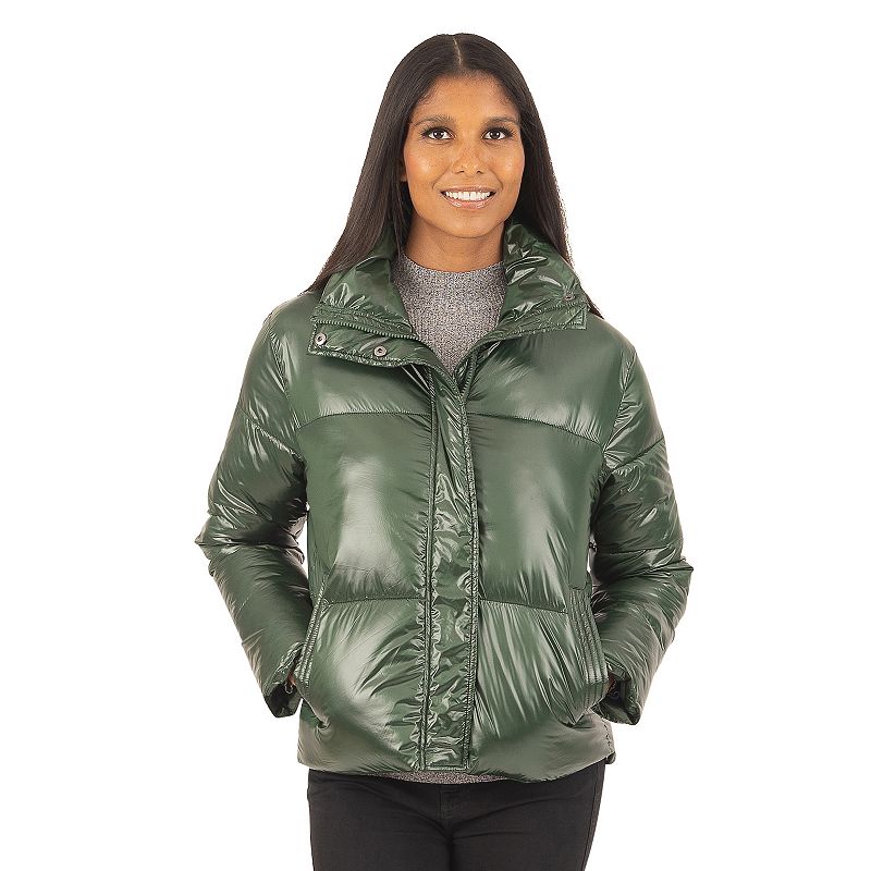 Women's Fleet Street Glossy Short Padded Jacket, Size: Medium, Green