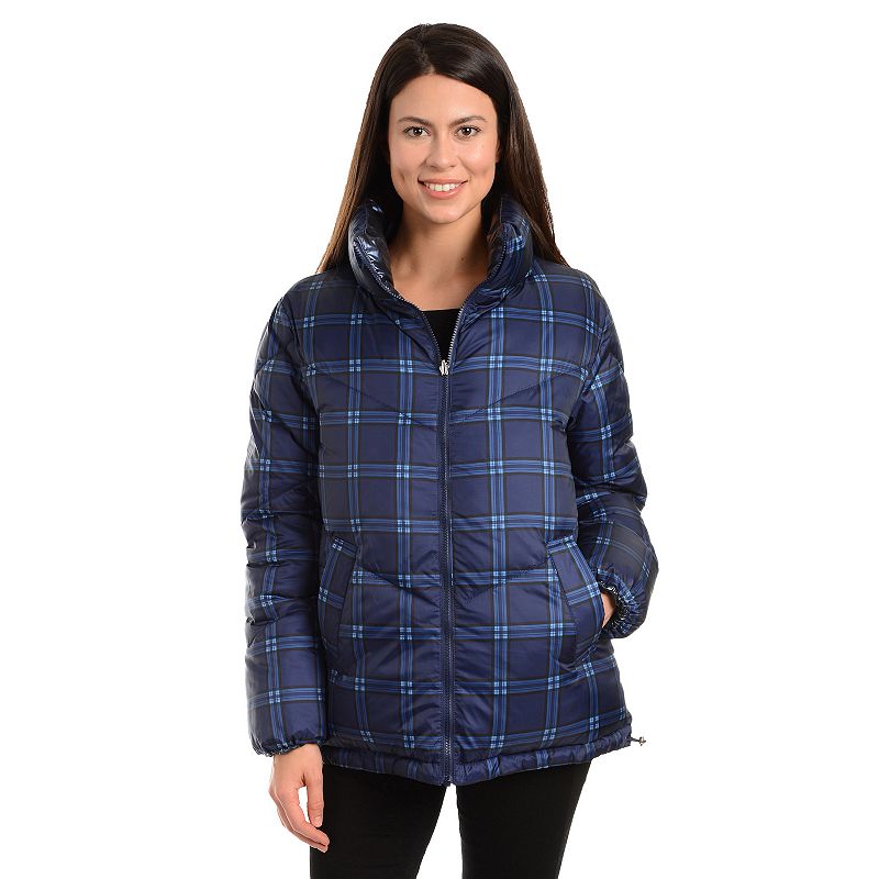 Women's Fleet Street Plaid Puffer Coat, Size: Medium, Blue Plaid