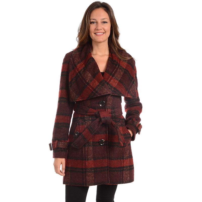 Women's Fleet Street Plaid Wool Blend Coat, Size: XS, Red