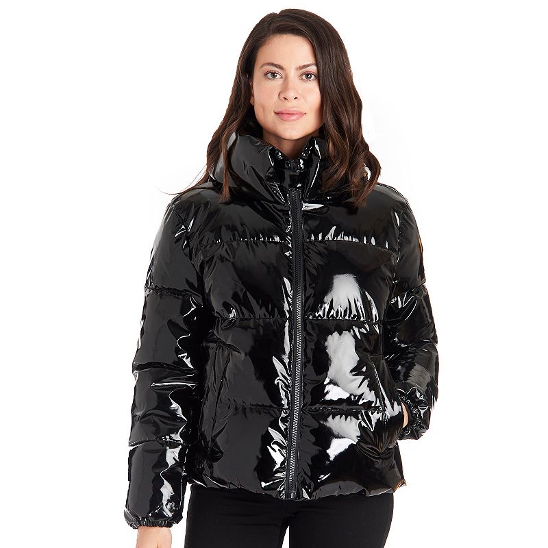 Women's Fleet Street Shiny Puffer Coat, Size: Medium, Black