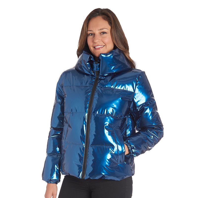 Women's Fleet Street Shiny Puffer Coat, Size: Medium, Blue