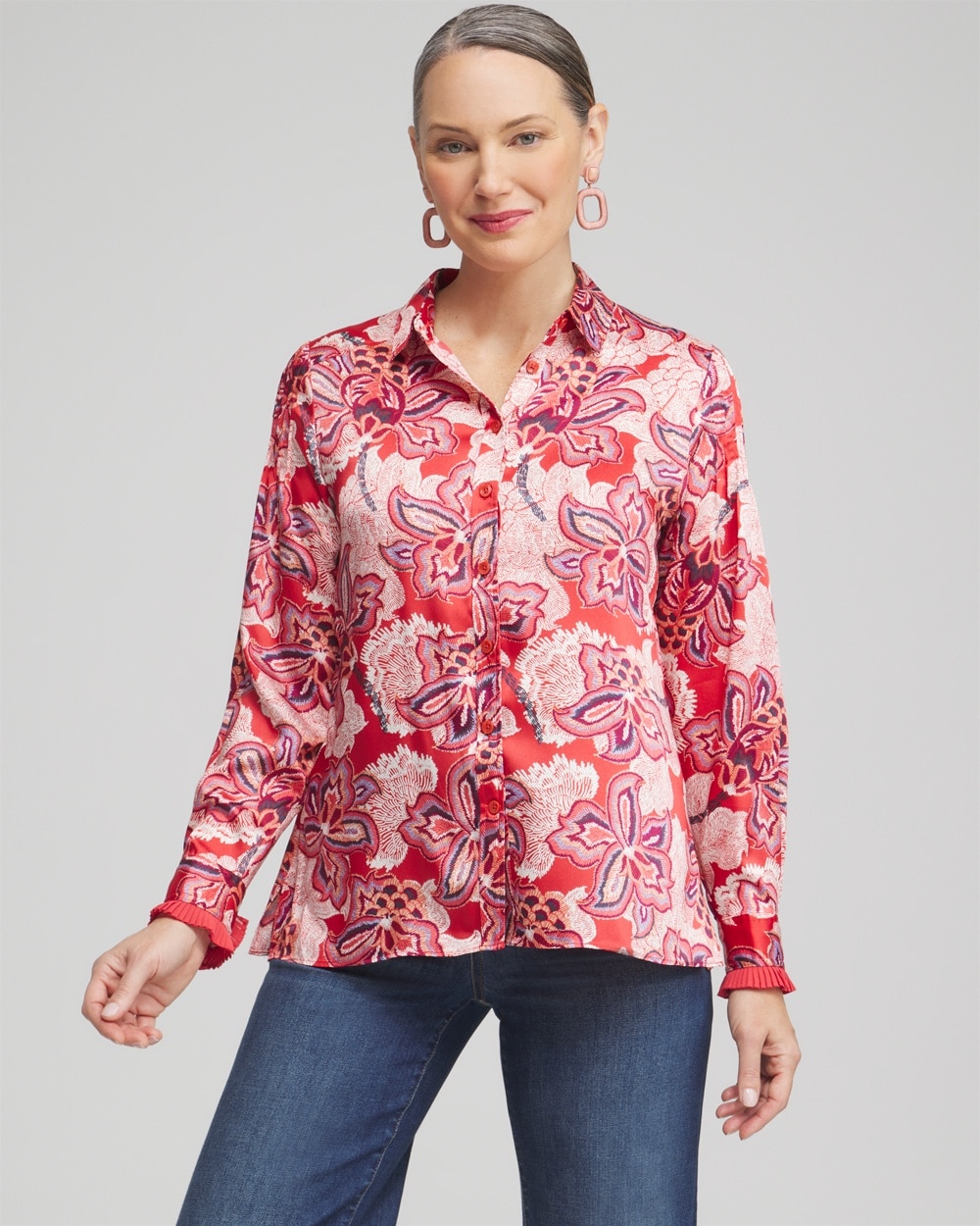 Women's Floral Pleated Blouse in Pink size 0/2 | Chico's