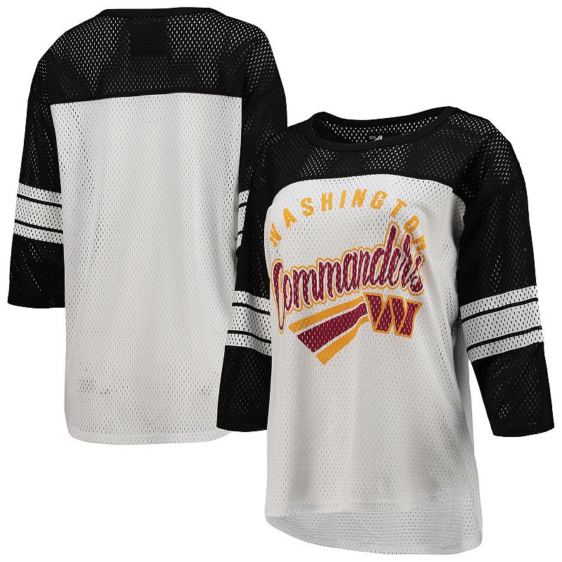 Women's G-III 4Her by Carl Banks White/Black Washington Commanders First Team 3/4-Sleeve Mesh Top, Size: Medium, Wft White