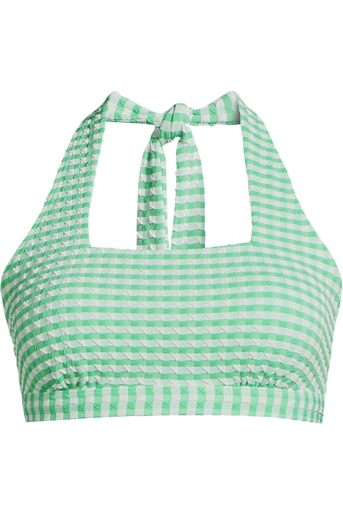 Women's Gingham Square Neck Halter Bikini Swimsuit Top - Lands' End - Green - XL