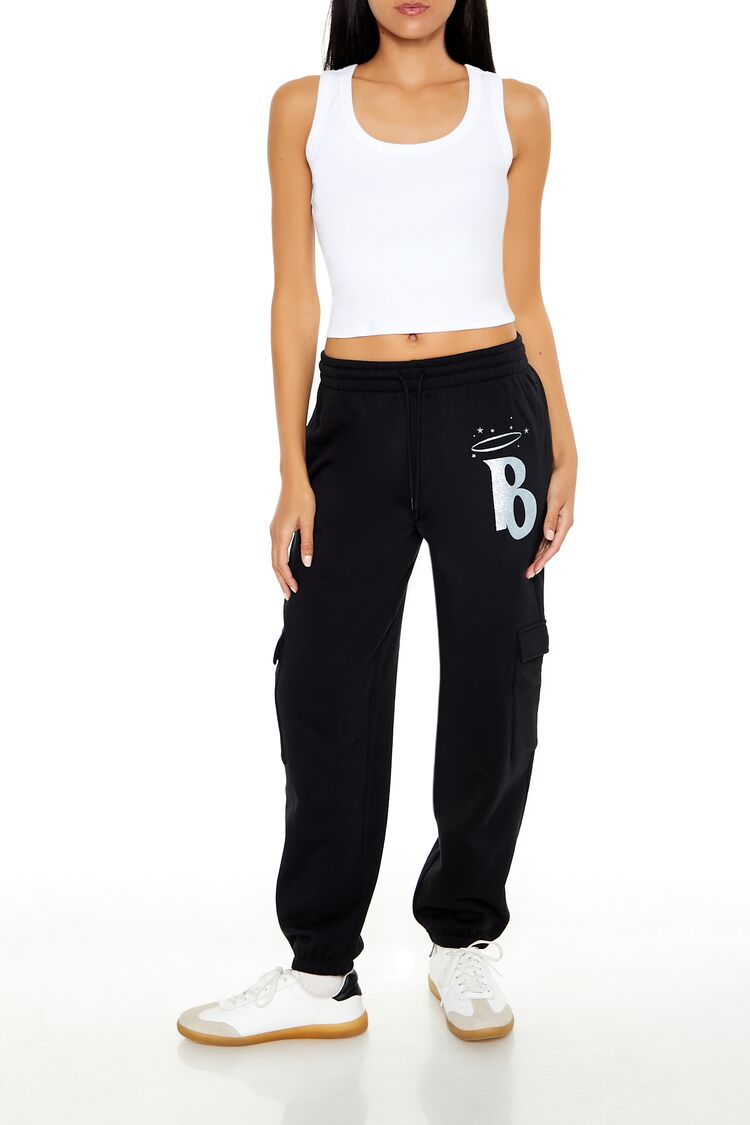 Women's Glitter Bratz Drawstring Joggers in Black Medium