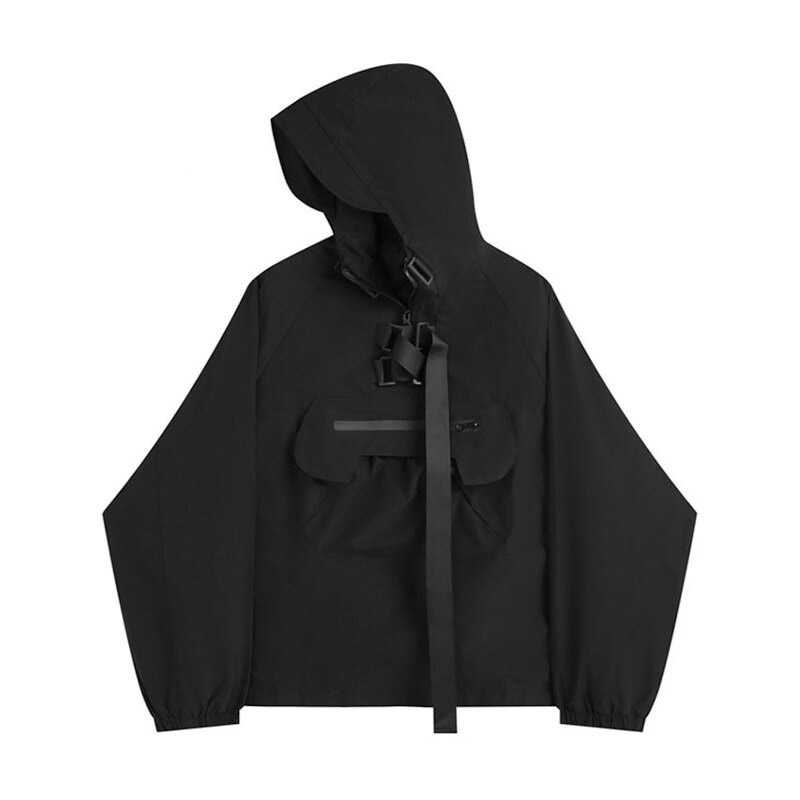 Women's Gothic Long Sleeve Pocket Lace Up Hoodies / Female Loose Black Sweatshirts with Hoody