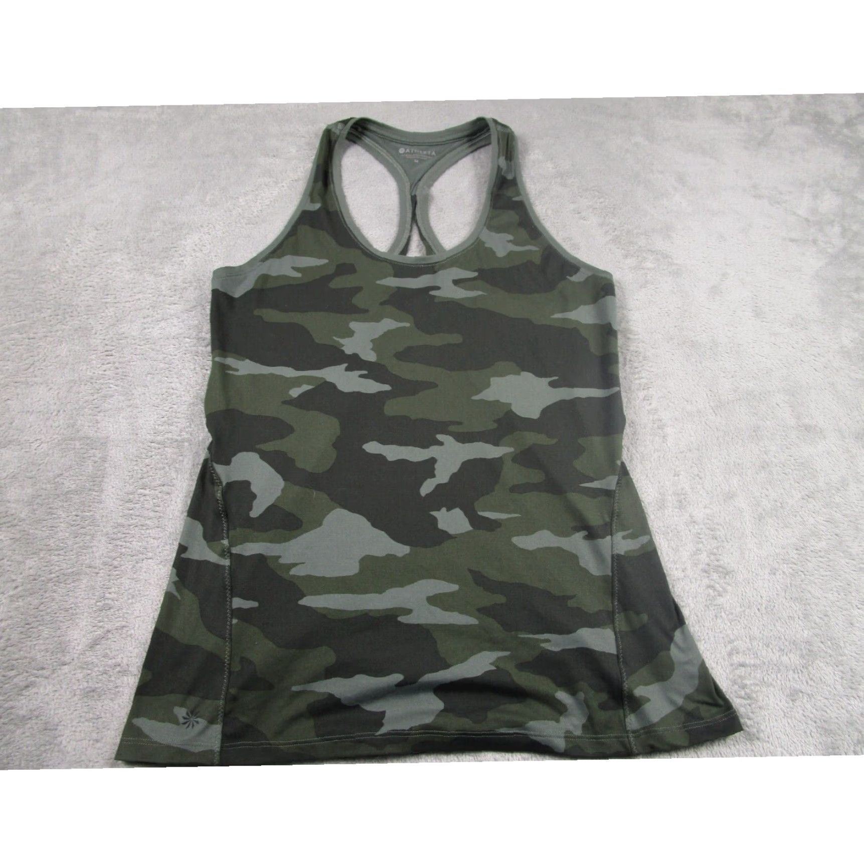 Womens Green Camouflage Medium Keyhole Activewear Tank With Limitless Style By Athleta in White