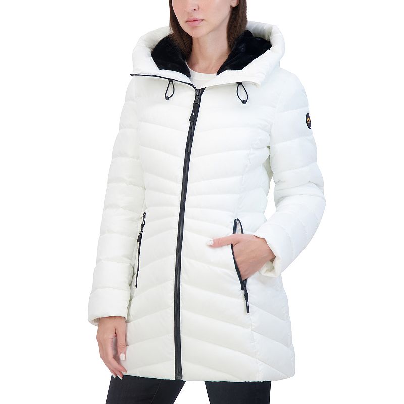 Women's Halitech Midweight Faux-Fur Trim Midweight Puffer Jacket, Size: Small, White