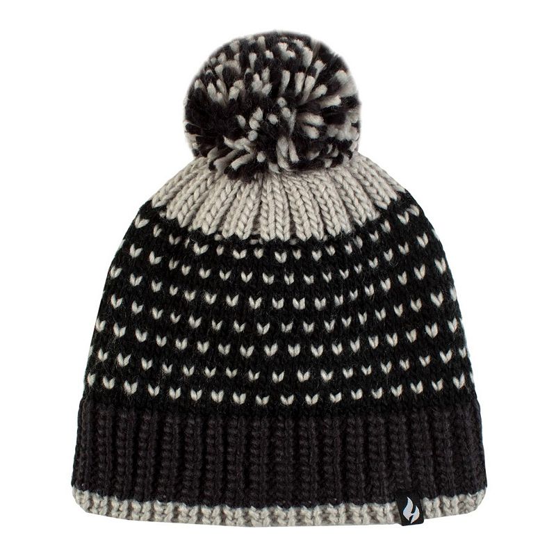 Women's Heat Holders Heatweaver Patterned Pom Pom Hat, Black Gray