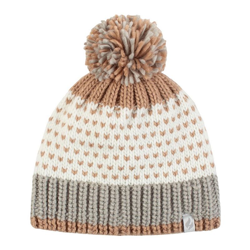 Women's Heat Holders Heatweaver Patterned Pom Pom Hat, White Beige