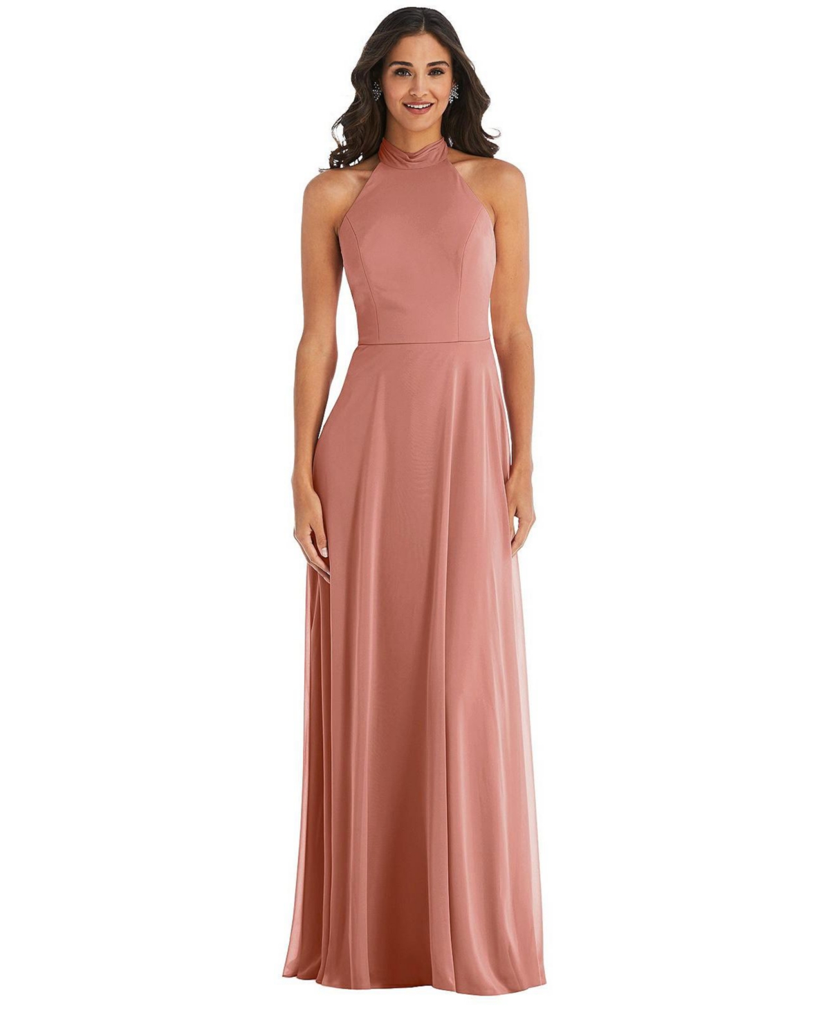 Women's High Neck Halter Backless Maxi Dress - Desert rose