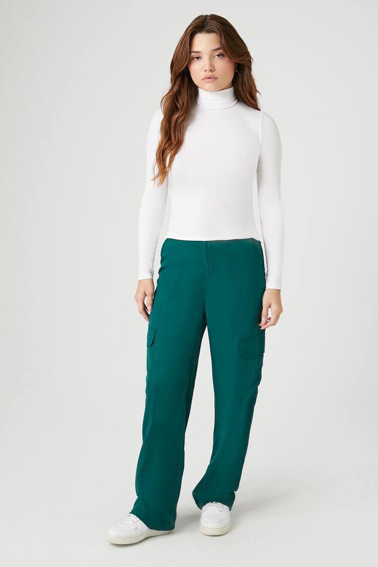 Women's High-Rise Wide-Leg Cargo Pants in Hunter Green Large