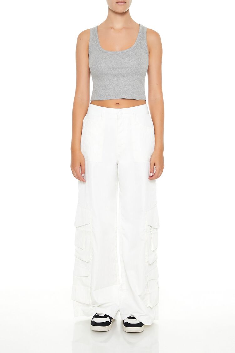 Women's High-Rise Wide-Leg Cargo Pants in White Large