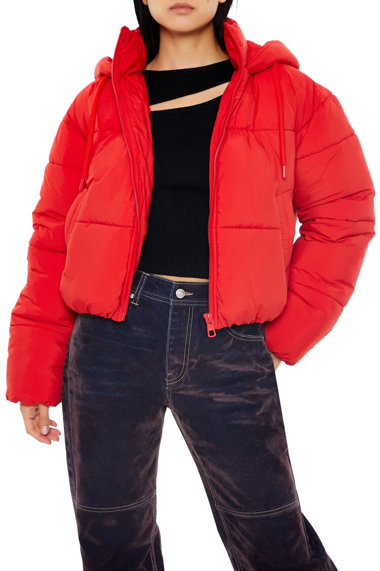 Women's Hooded Quilted Puffer Jacket in High Risk Red Small