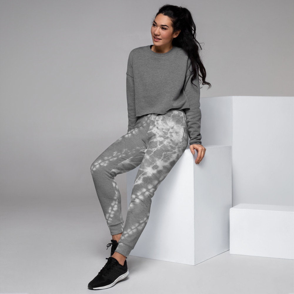 Women's Joggers - Grey Tie Dye; Sweatpants, Fleece Joggers, Lounge Pants