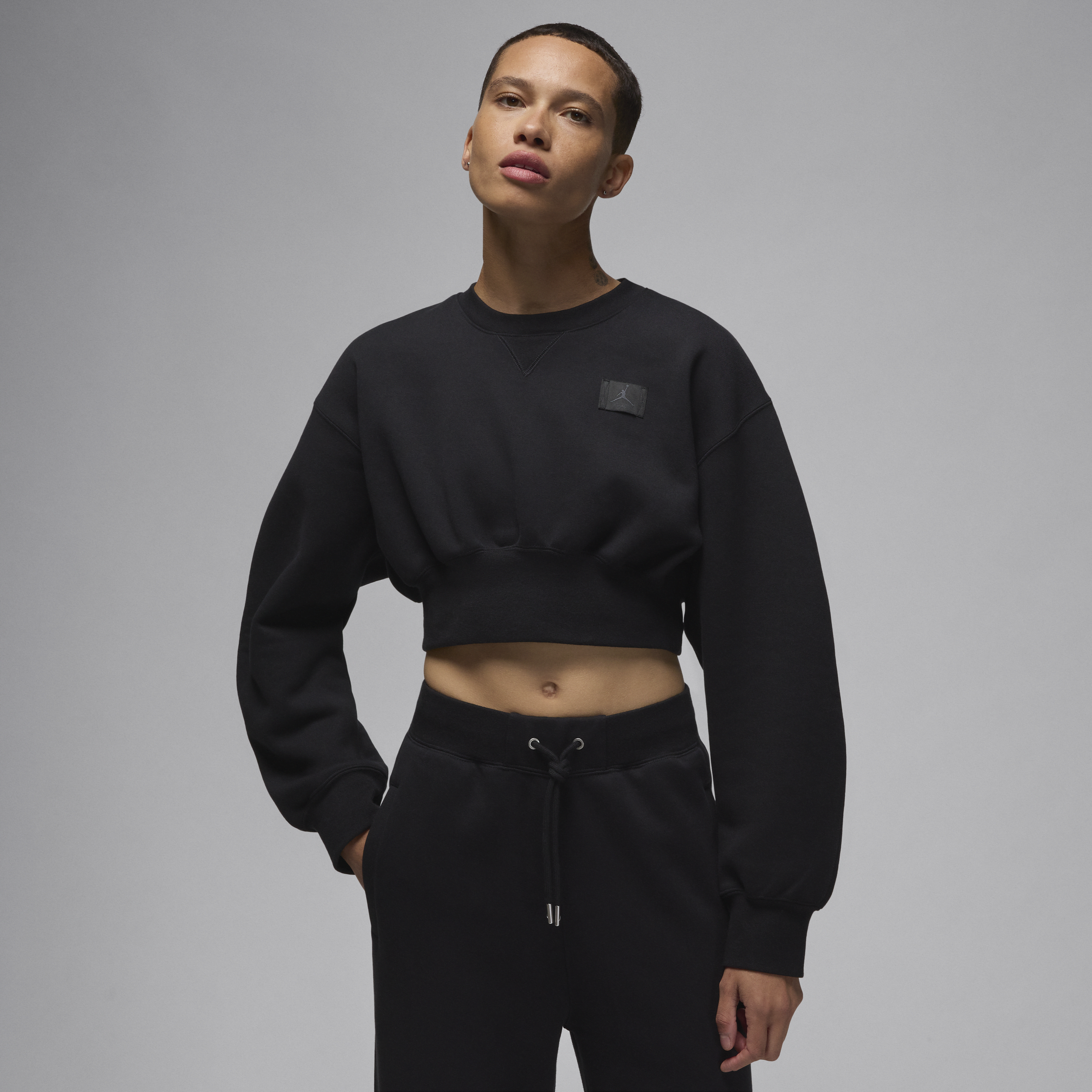 Women's Jordan Flight Fleece Cropped Sweatshirt in Black | FV7152-010