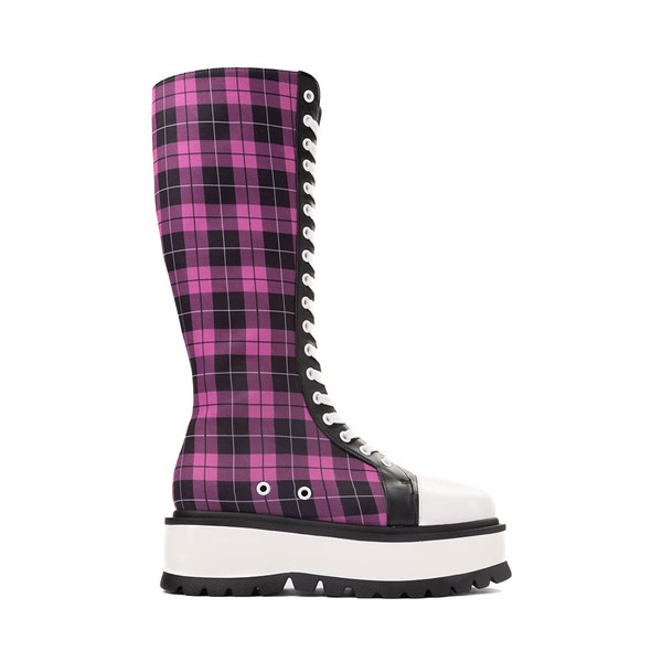 Womens KOI Footwear Irrelevant Long Platform Boot - Pink Check