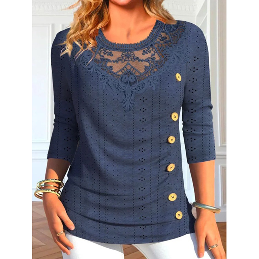 Women's Lace Stitching Mesh Knitted Long-sleeved Top