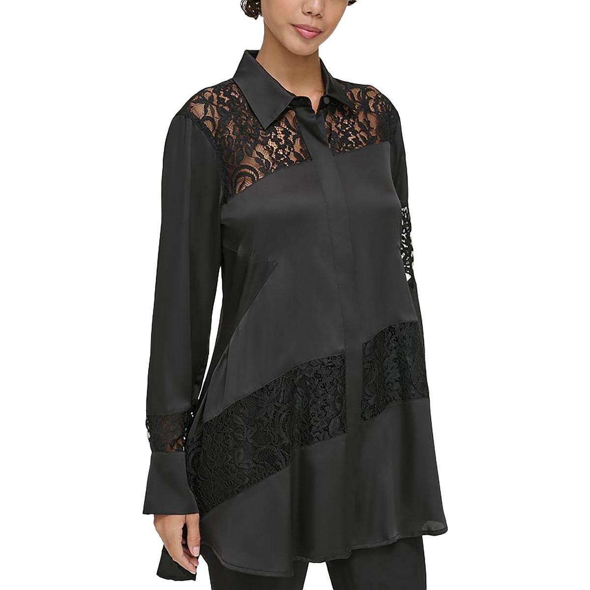 Womens Lace Trim Long Tunic Top