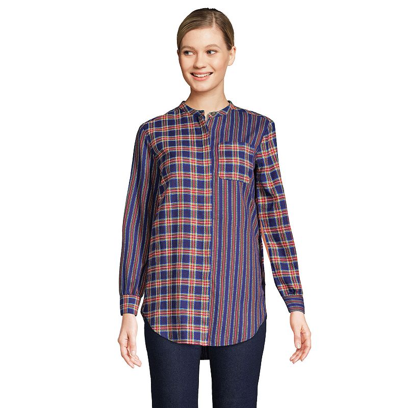 Women's Lands' End Flannel A-Line Tunic Top, Size: XL, Deep Blue Tartan