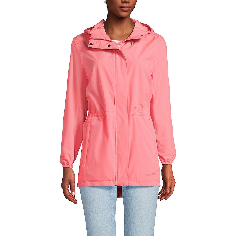 Women's Lands' End Hooded Packable Raincoat, Size: Medium, Carmine Pink