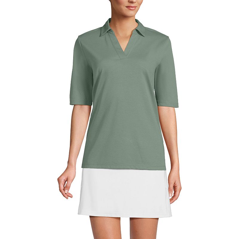 Women's Lands' End Performance Elbow Sleeve Pique Polo Top, Size: XS, Lily Green