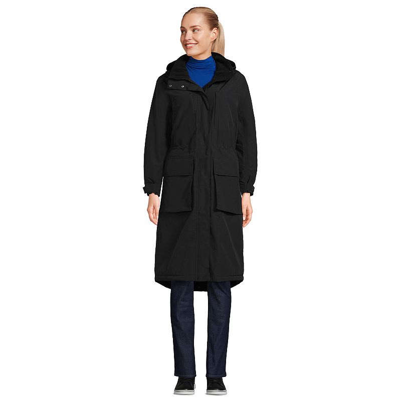 Women's Lands' End Squall Waterproof Insulated Winter Stadium Maxi Coat, Size: Large, Black