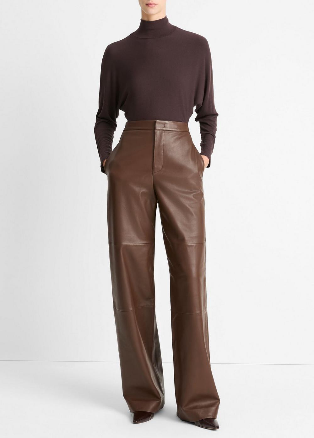 Women's Leather Wide-Leg Utility Pant, Walnut, Size 2 Vince