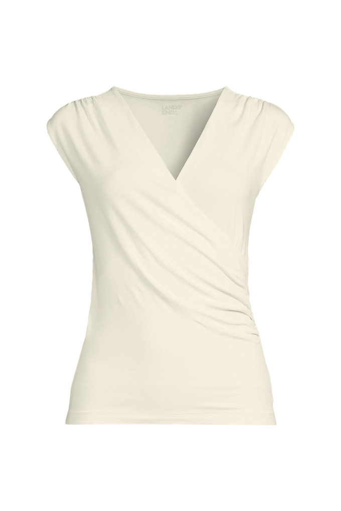 Women's Lightweight Jersey Wrap Front Top - Lands' End - Ivory - L