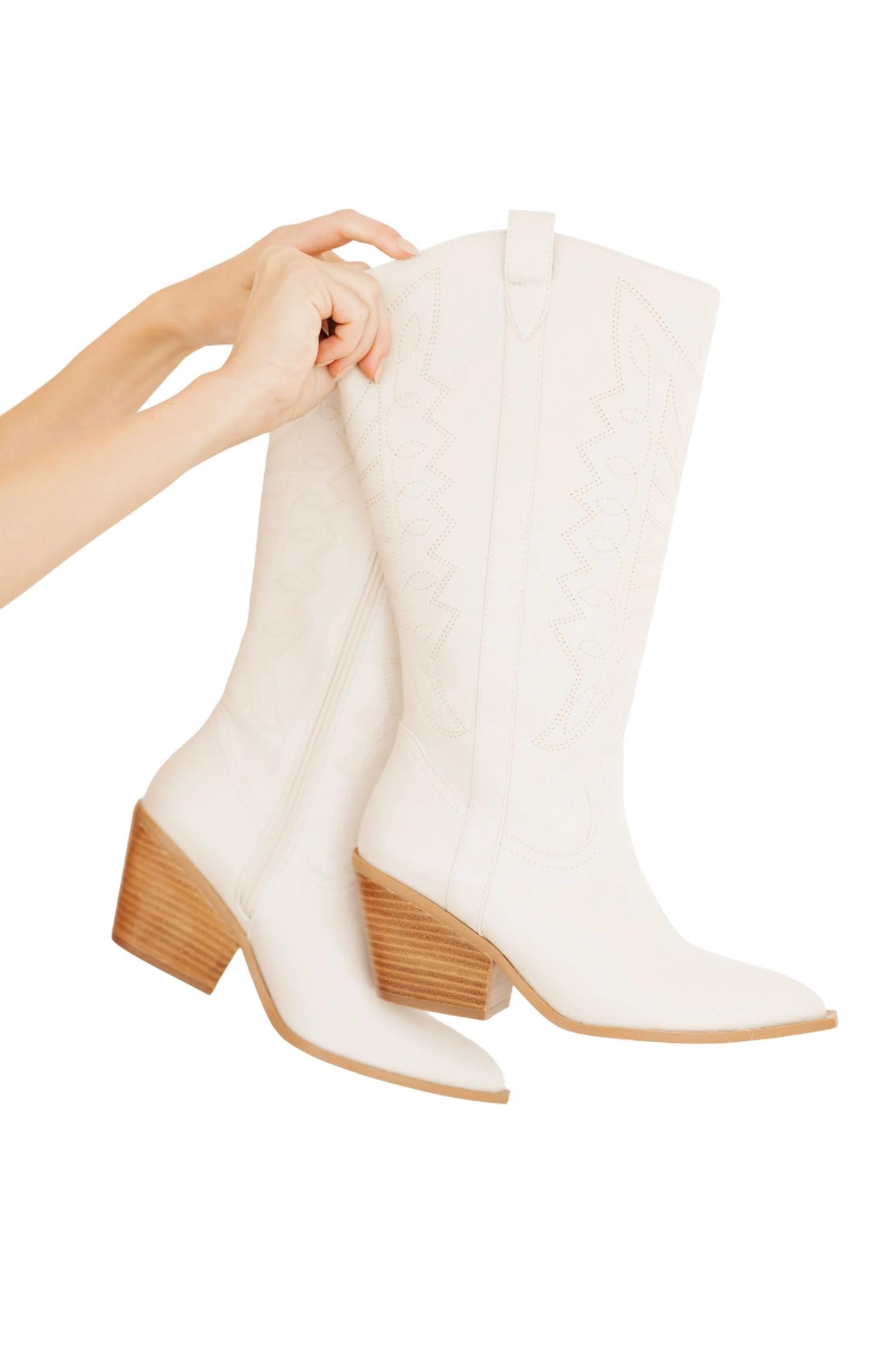 Women's Line Dancing Cowboy Boots In White