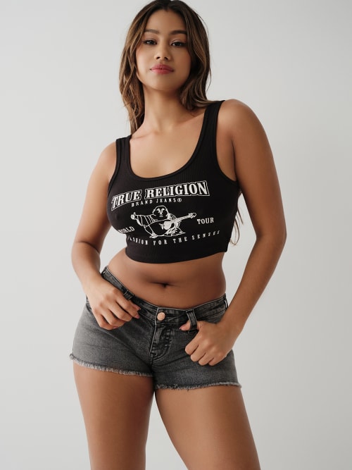 Women's Logo Crop Tank Top | Black | Size XS | True Religion