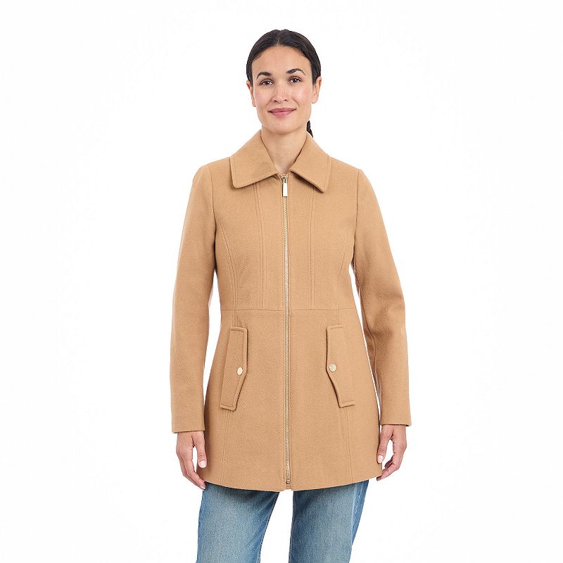 Women's London Fog Zip Front Wool Coat, Size: Medium, Camel