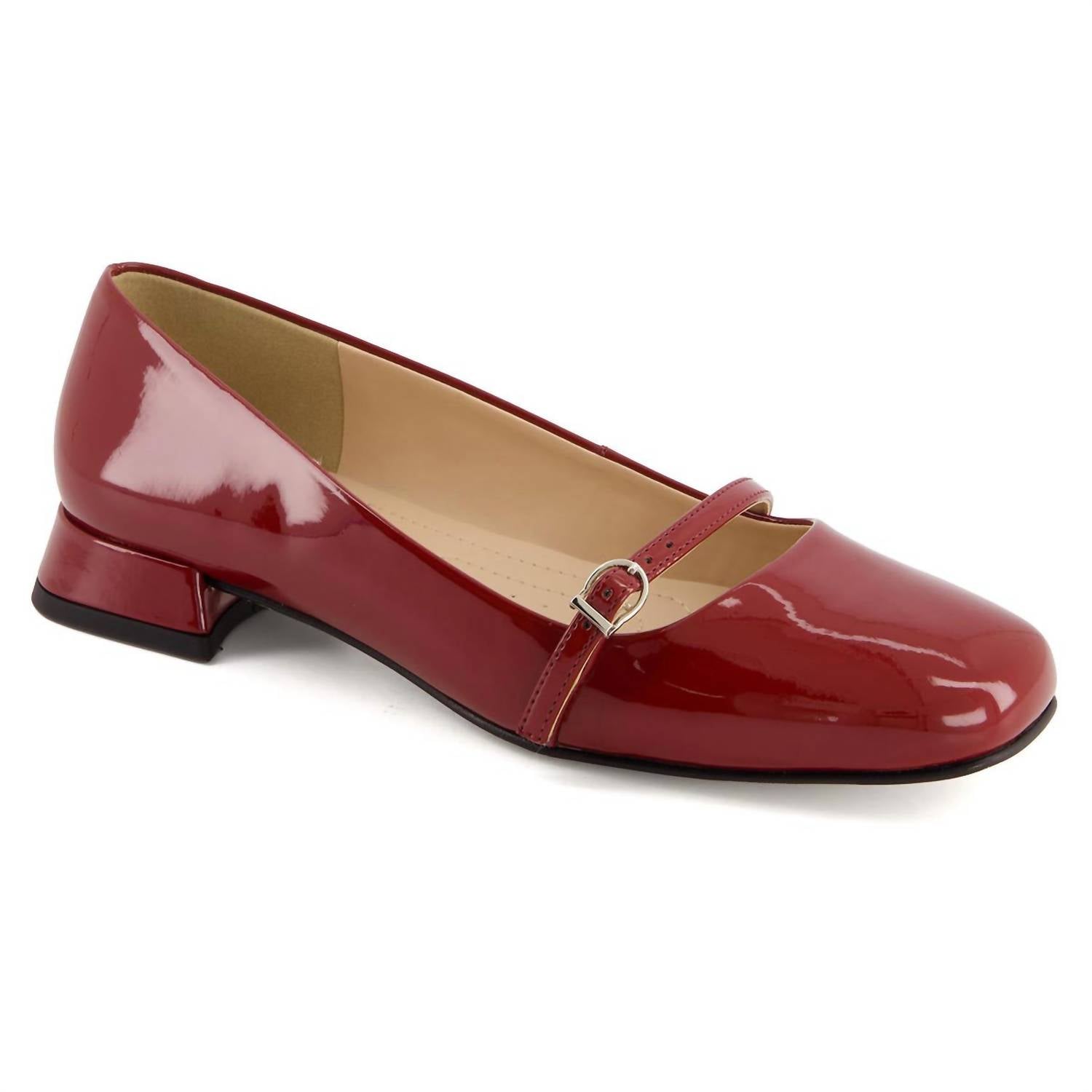 Women's Low Heel Mary Janes Shoes In Red