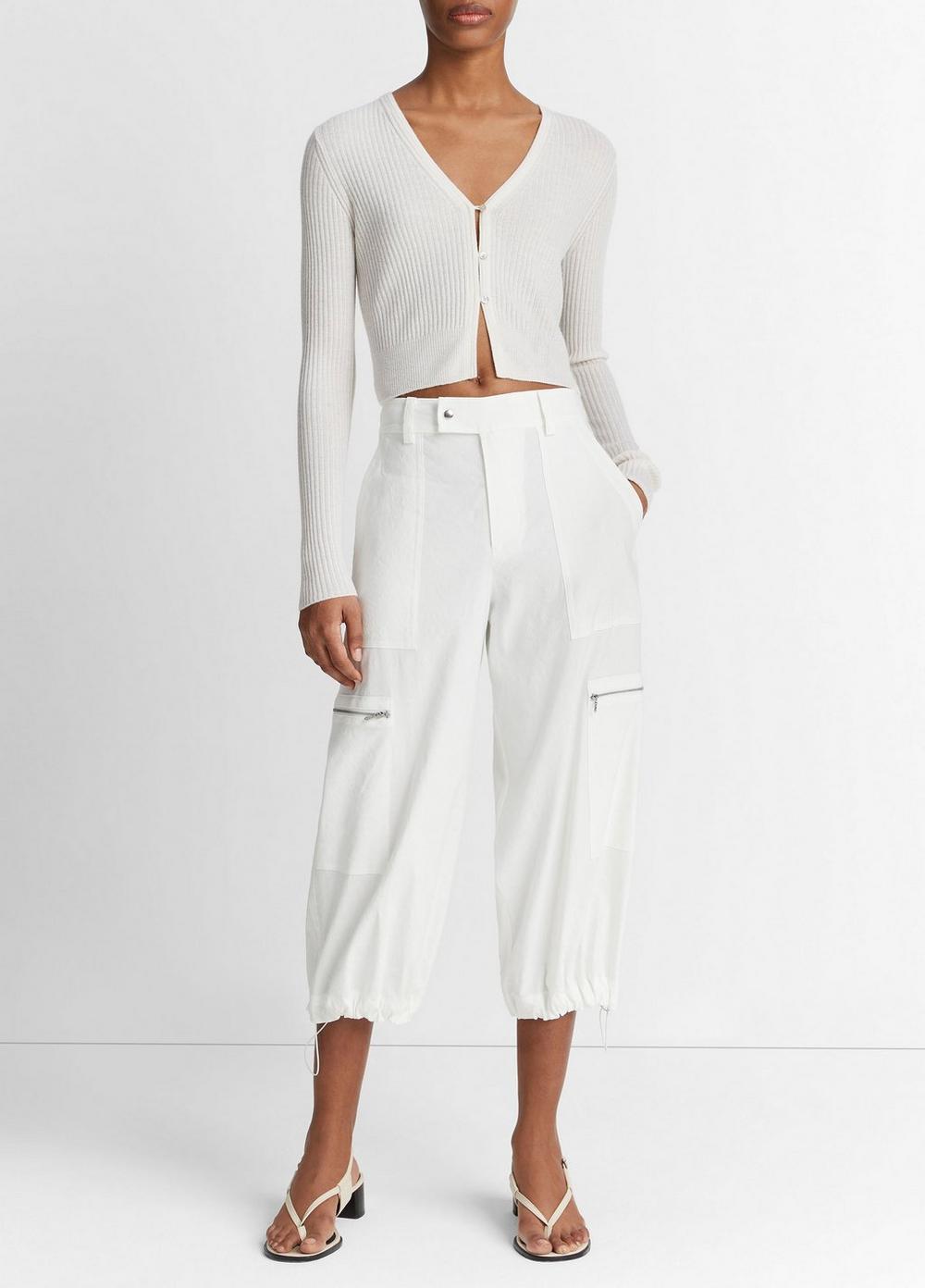 Women's Low-Rise Cropped Parachute Pant, Off White, Size 6 Vince