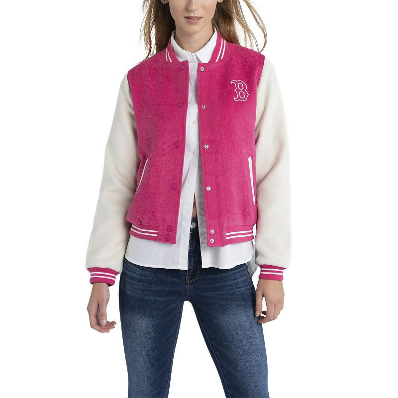 Women's Lusso Pink Boston Red Sox Priya Full-Snap Varsity Jacket, Size: Large