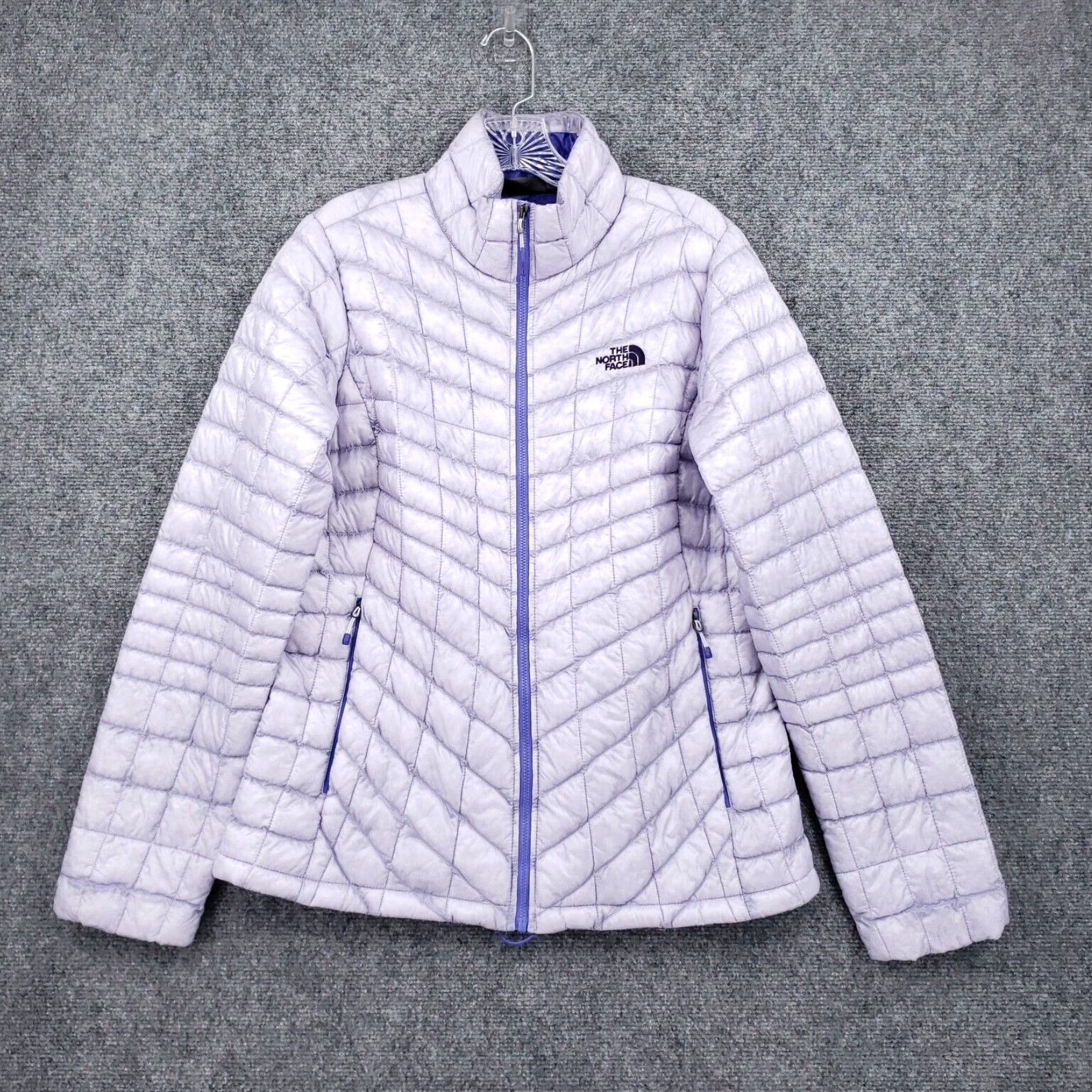 Womens M Medium Purple Full Zip Quilted Thermoball Puffer The North Face Jacket in White