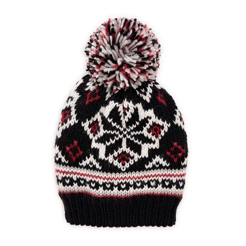 Women's MUK LUKS Icelandic Patterned Beanie, Classic Ebony