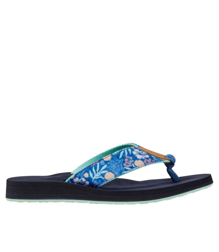 Women's Maine Isle Flip-Flops, Woven Print Blue Water Hibiscus 6(B), Rubber/Nylon L.L.Bean