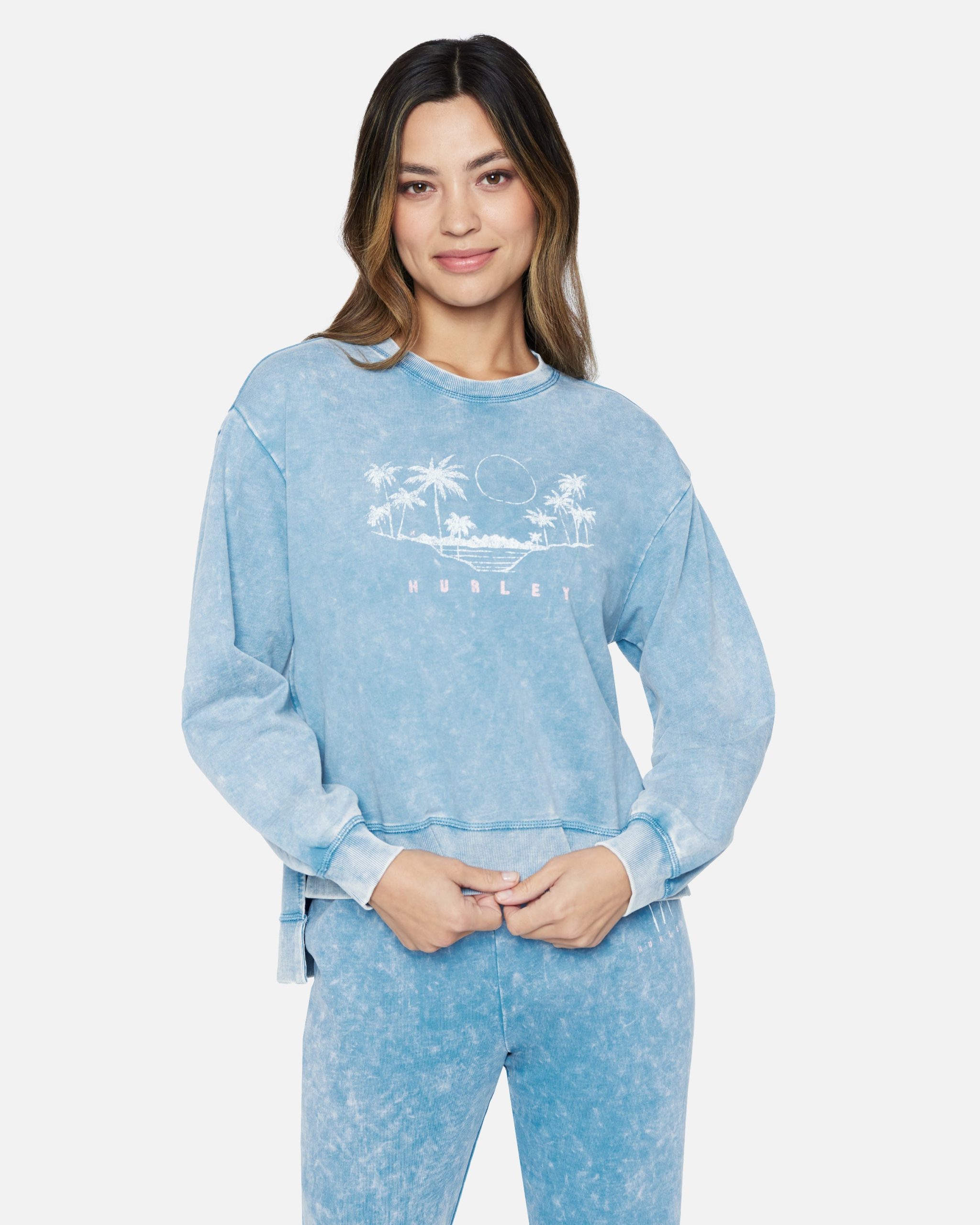 Women's Mara Washed Oversized Sweatshirt in Copen Blue, 100% Cotton, Size XS