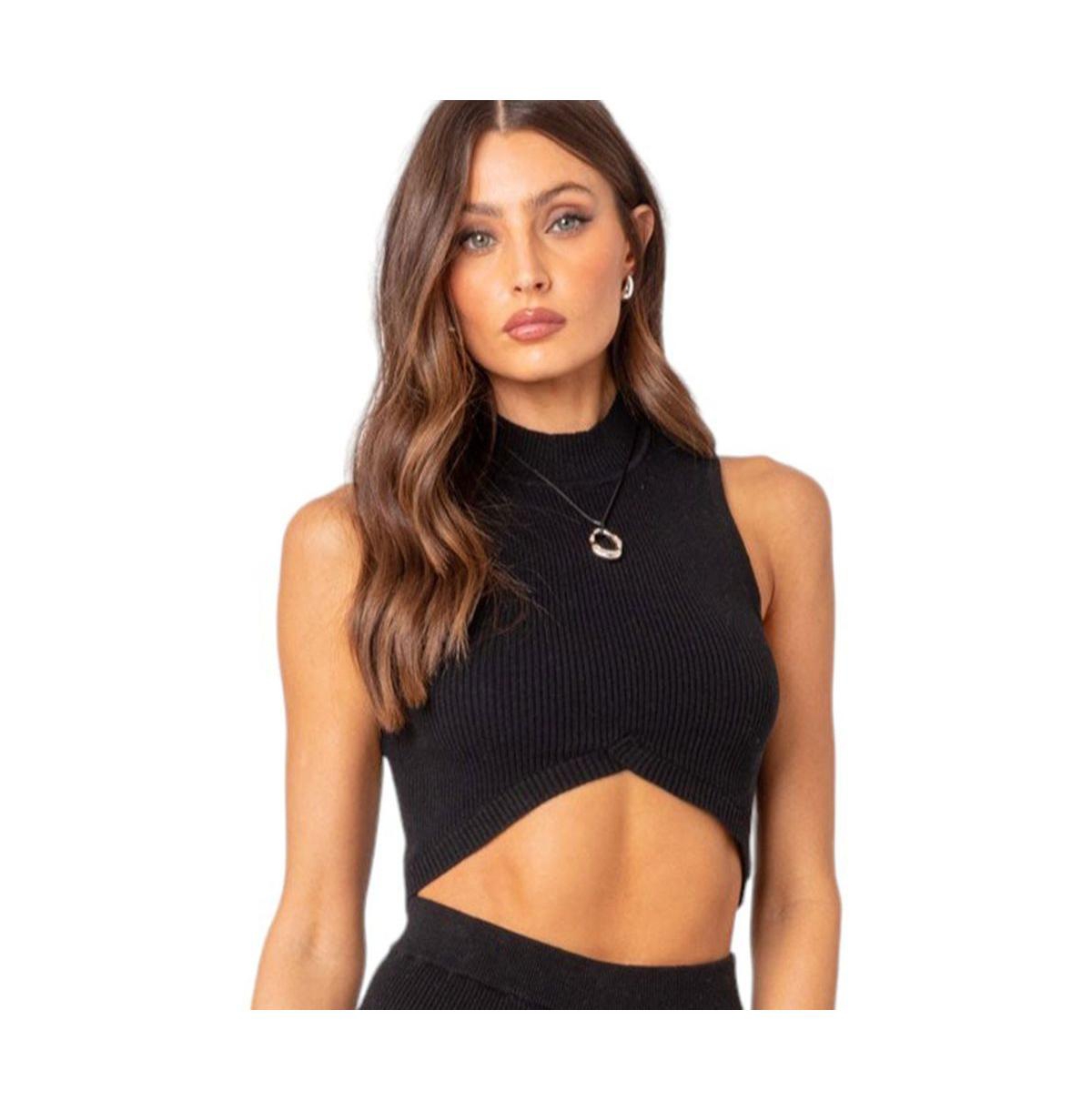 Women's Marcus high neck knit crop top - Black