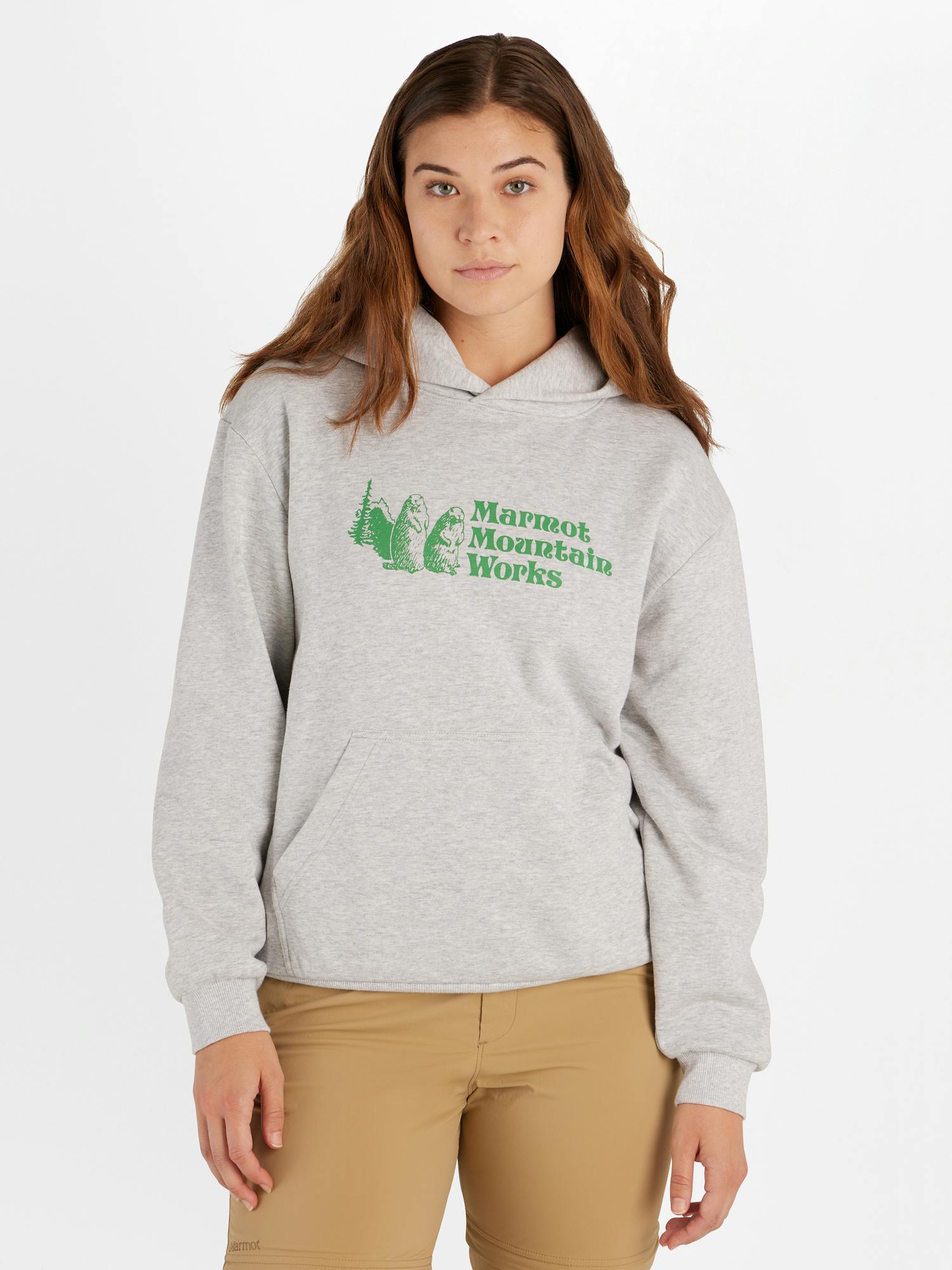 Women's Marmot Mountain Works Hoody (2024) in Light Grey Heather Size: XL