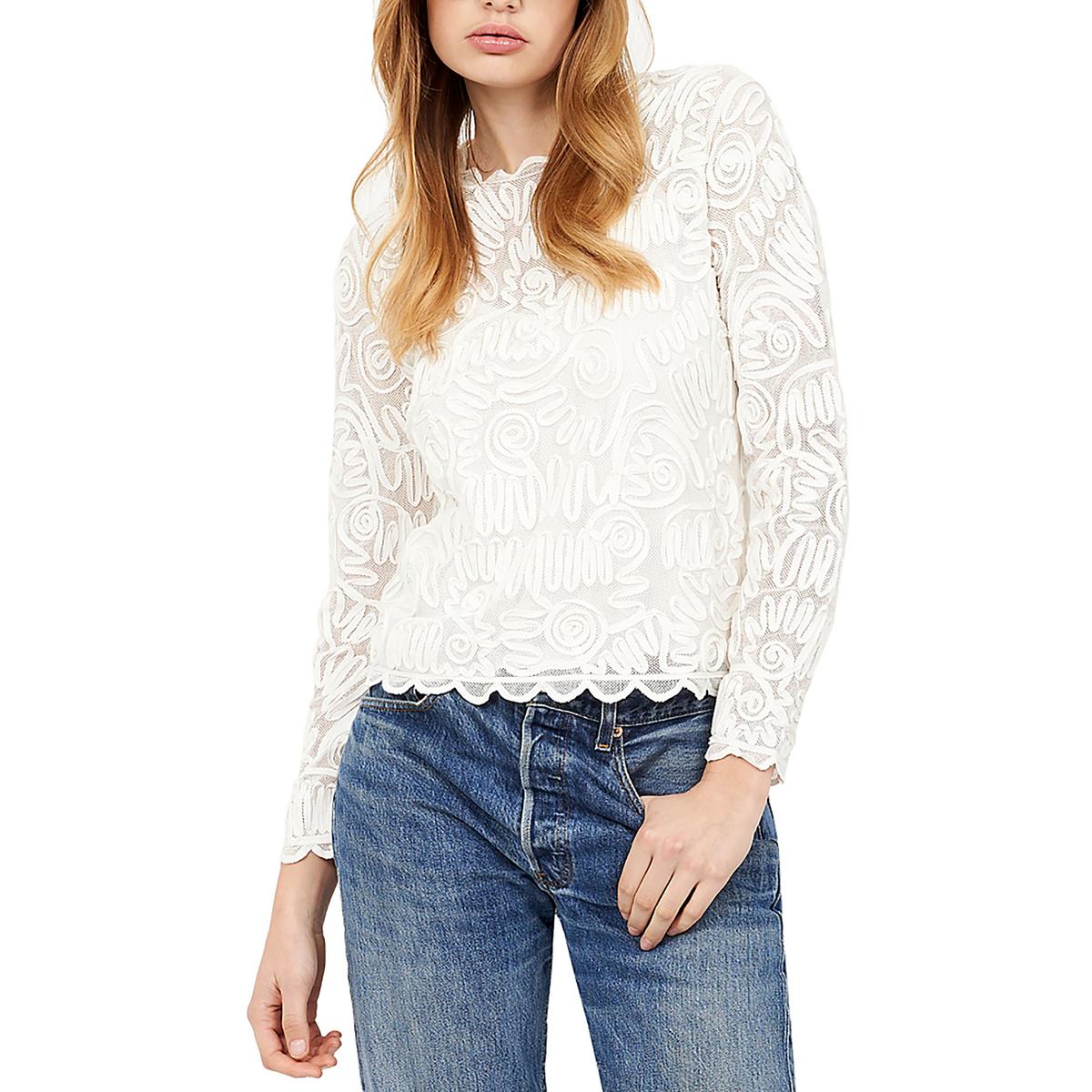 Womens Mesh Embroidered Pullover Top