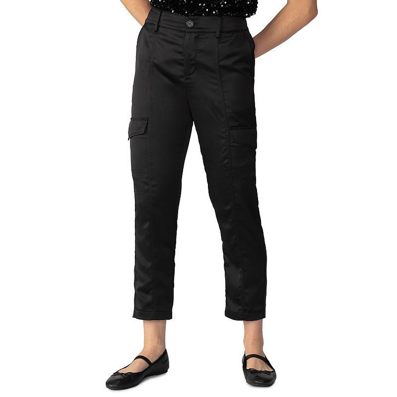 Women's Modern Supply by Sanctuary Uptown Mid-Rise Satin Cargo Pants, Size: 31, Black