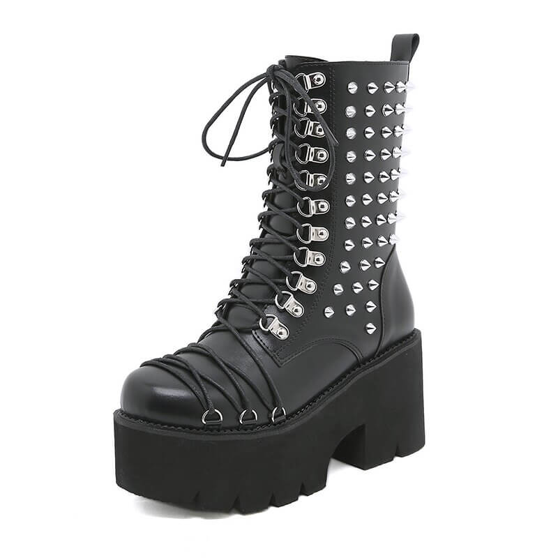 Women's Motorcycle Platform Boots in Punk Style / Fashion Ladies High Boots with Rivets